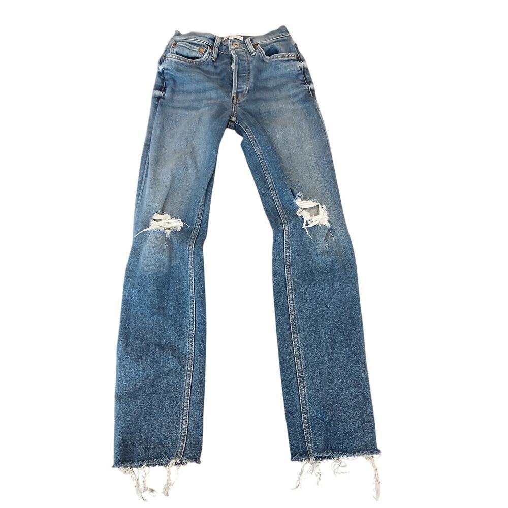 Re Done  frayed hem button fly skinny jeans. Wash-dusty destroy sz 24‎